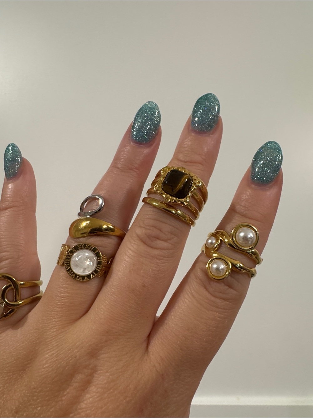 Gold Stackable Rings and Watch ring (works) Set -adjustable - Picture 4 of 6